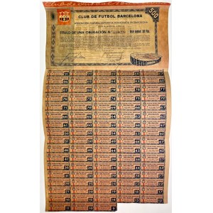 Spain Football FC Barcelona Obligacion de 500 pesetas Camp Nou 1957