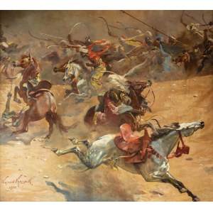 Wojciech Kossak (1856 Paříž - 1942 Krakov), Charge of the Mamelukes. Fragment panoramatu Bitva u pyramid, 1900.