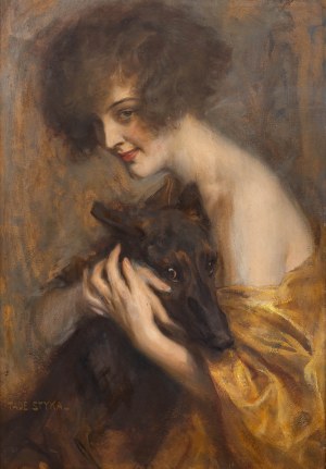 Tadeusz Styka (1889 Kielce-1954 Nowy Jork), Portret kobiety z psem