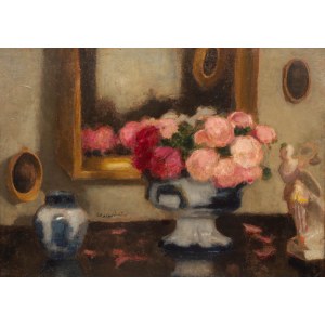 Alfons Karpiński (1875 Rozwadów - 1961 Krakov), Zátiší s růžemi a porcelánem