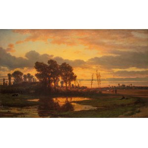 Adrianus van Everdingen (1832 Utrecht - 1912 Utrecht), Pri západe slnka, 1861.