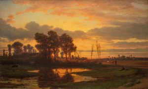 Adrianus van Everdingen (1832 Utrecht - 1912 Utrecht), O zachodzie słońca, 1861 r.
