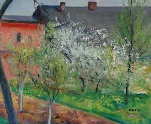 Aneri Irena Weissowa (1888-1981), Pejzaż z kwitnącymi drzewami, [ok. 1970]