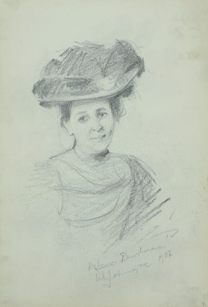 Włodzimierz Tetmajer (1861 – 1923), Portret młodej kobiety w kapeluszu – szkic, [1907]