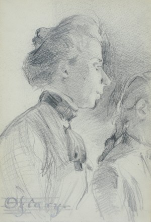Włodzimierz Tetmajer (1861 – 1923), Popiersie młodej kobiety oraz fragment głowy dziewczyny z napisem „Ofiary” wpisanym w pięciolinię – szkic, [ok. 1900]