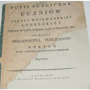 POPIS PUBLICZNY UCZNIÓW SZKOŁY  WOJEWÓDZKIEY LUBELSKIEY 1826