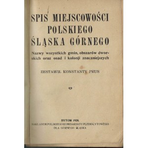 Konstanty Prus, Spis miejscowości polskiego Śląska Górnego 1920