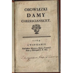 Obowiązki damy chrześcijańskiey 1769