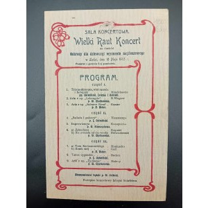 Program koncertu Wielki Raut Koncert na dochód ochrony dla dziewcząt wyznania mojżeszowego w Łodzi dnia 10 maja 1903