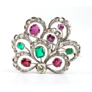 Ruby emerald diamonds gold floral brooch