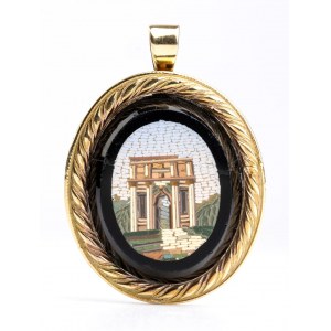 Italian gold micromosaic brooch - 19th century