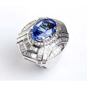 Blue sapphire diamond gold ring