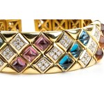Diamond colored stones gold band bracelet