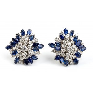 Floral diamond sapphire white gold earrings