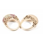 Gold diamond ruby 'kiss' double ring