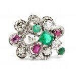 Ruby emerald diamonds gold floral ring