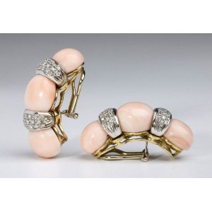 Diamond pink coral gold earrings