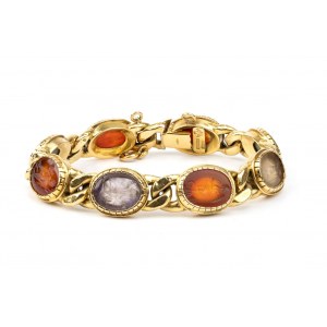 Engraved stones gold bracelet