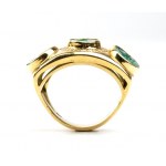 Archaeological-style ring in gold with diamonds and green glass pastes