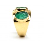 Archaeological-style ring in gold with diamonds and green glass pastes