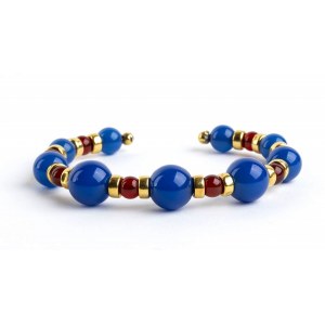 Chalcedony carnelian flexible open hoop gold bracelet