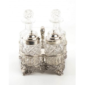 Rare English William IV sterling silver cruet with four bottle stand - London 1836, mark of R J & S GARRARD