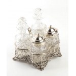 Rare English William IV sterling silver cruet with four bottle stand - London 1836, mark of R J & S GARRARD