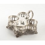 Rare English William IV sterling silver cruet with four bottle stand - London 1836, mark of R J & S GARRARD