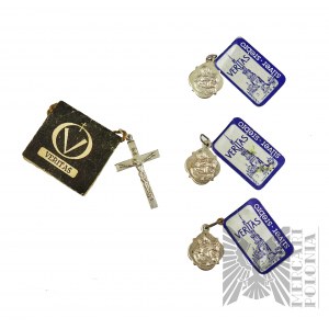 Veritas Częstochowa - Cztery Srebrne Medaliki Religijne z metkami&nbsp;