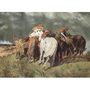 Leon KOWALSKI (1870-1937), Horses before the storm