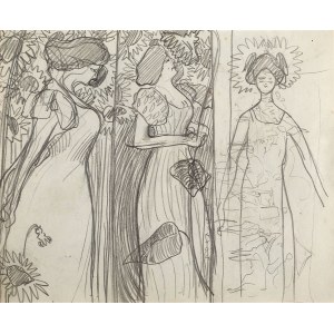Stanislaw KAMOCKI (1875-1944), Studie ženy ve slunečnicích, náčrt vícefigurální kompozice, asi 1895