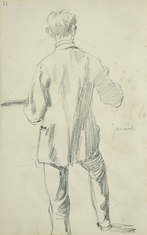Stanisław BATOWSKI KACZOR (1866-1946), Postać stojącego mężczyzny z paletą, ukazana z tyłu - Zdzisław Jasiński podczas malowania