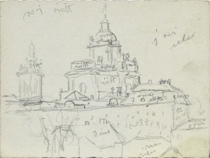 Emil KRCHA (1894-1972), Pejzaż miejski z wieżami katedry