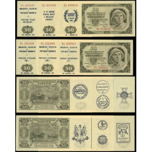 Polska, zestaw nadruków okolicznościowych na banknotach 50 złotych, 1.07.1948