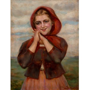 Stefan Bukowski (1878 - 1929), Village girl in a red shawl.