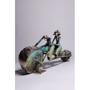 D.Z., Couple on Motorcycle (Bronze, 46 cm wide)