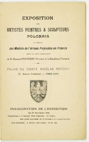 Wystawa polskiej sztuki w Paryżu na pomoc rannym żołnierzom. 1918.