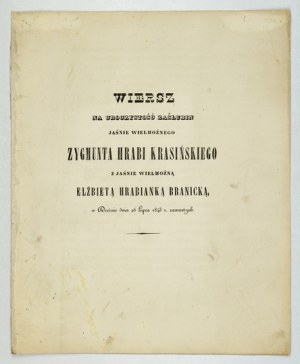 RADOMIŃSKI Józef - Wiersz na uroczystość zaślubin Jaśnie Wielmożnego Zygmunta hrabi Krasińskiego z Jaśnie Wielmożną Elżb...