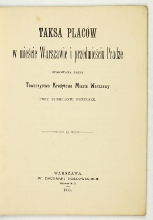 TAKSA of squares in the city of Warsaw and Prague. 1911.