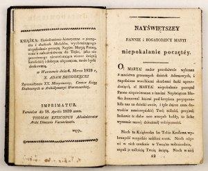 UWIADOMIENIE o początku medalika wybitego na cześć Niepokalanego Poczęcia. 1840.