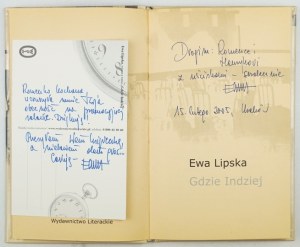 LIPSKA E. - Where Elsewhere. 2005. dedication and postcard from the author.