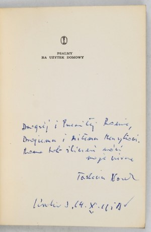 NOWAK T. - Psalmen für den Hausgebrauch. 1959. Widmung des Autors.