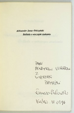 PALOWSKI F. - A. Janta-Połczynski. 1990. dédicace de l'auteur.