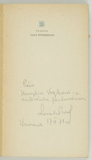 PROROK L. - Die Zeit der Schöpfung. 1970. Widmung des Autors.