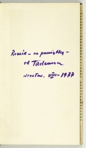 RÓŻEWICZ T. - Stücke. 1974. dedication by the author.