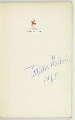 RÓŻEWICZ T. - Face trois. 1968. Signature de l'auteur.