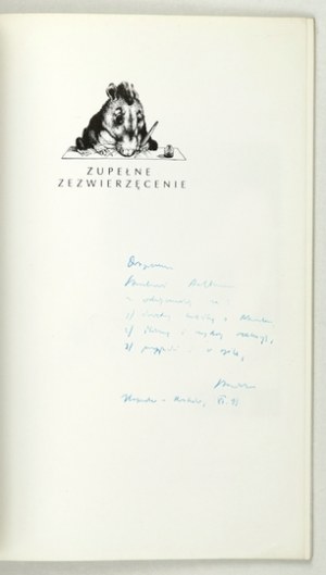 BARAÑCZAK S. - Complete animalization. 1993. dedication by the author.