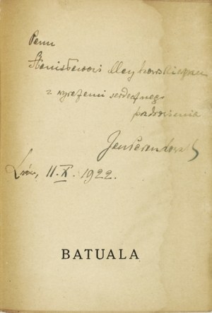 MARIAN R. - Batuala. 1921. dedication by J. Parandowski, translator.