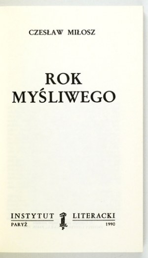 MILOSZ C. - L'anno del cacciatore. 1990. 1a ed.