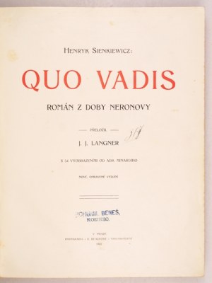 SIENKIEWICZ H. - Quo Vadis. 1902 - en tchèque avec illustrations.